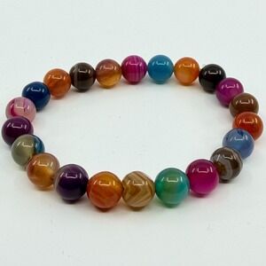 Vintage Rainbow Agate Beaded Stretch Bracelet Colorful Boho Chakra‎ Gemstone